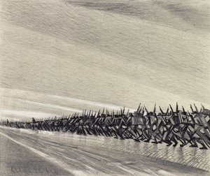 「3月の柱」の研究、1914年頃（行進の黒と黄色のチョーク） 作： Christopher Richard Wynne Nevinson